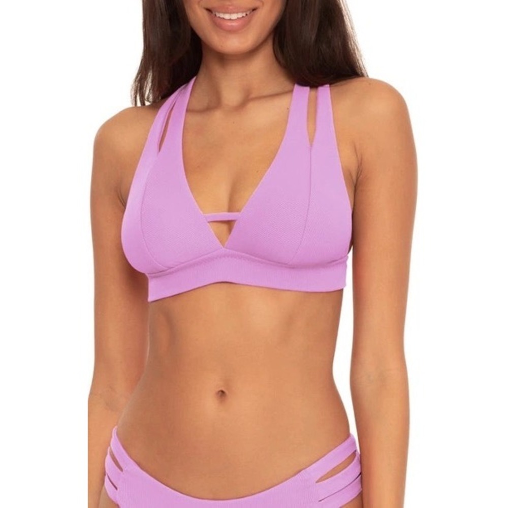 Becca by Rebecca Virtue Color Code Split Strap Halter Bikini Top Small Orchid